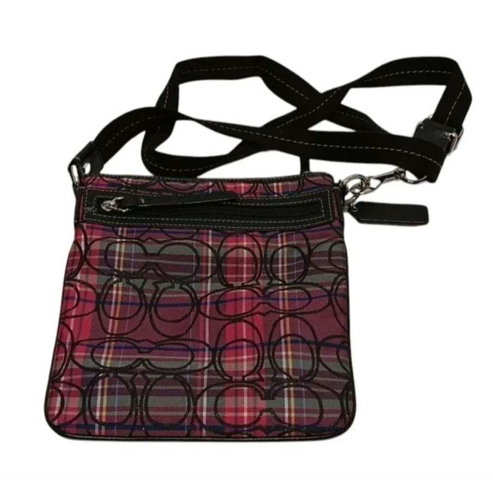Coach Plaid Signature Crossbody Bag Pink Purple | Vintage Style Coach Purse | Sm